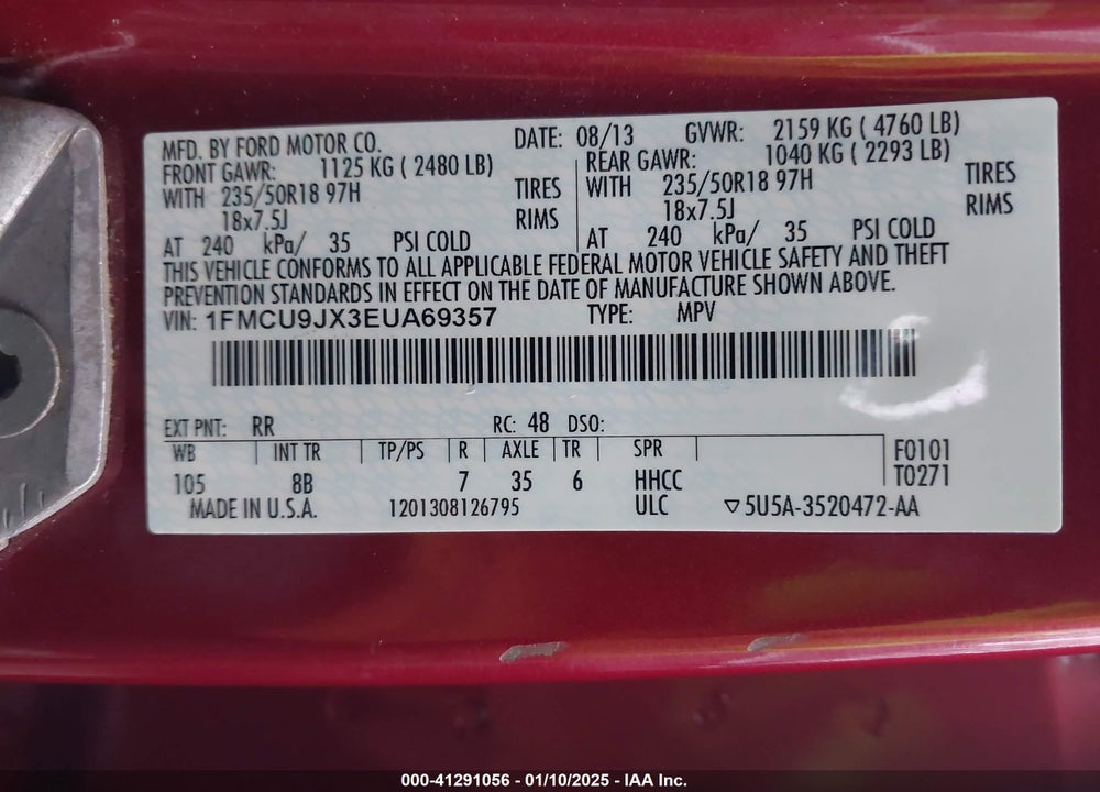 2014 FORD ESCAPE TITANIUM VIN: 1FMCU9JX3EUA69357