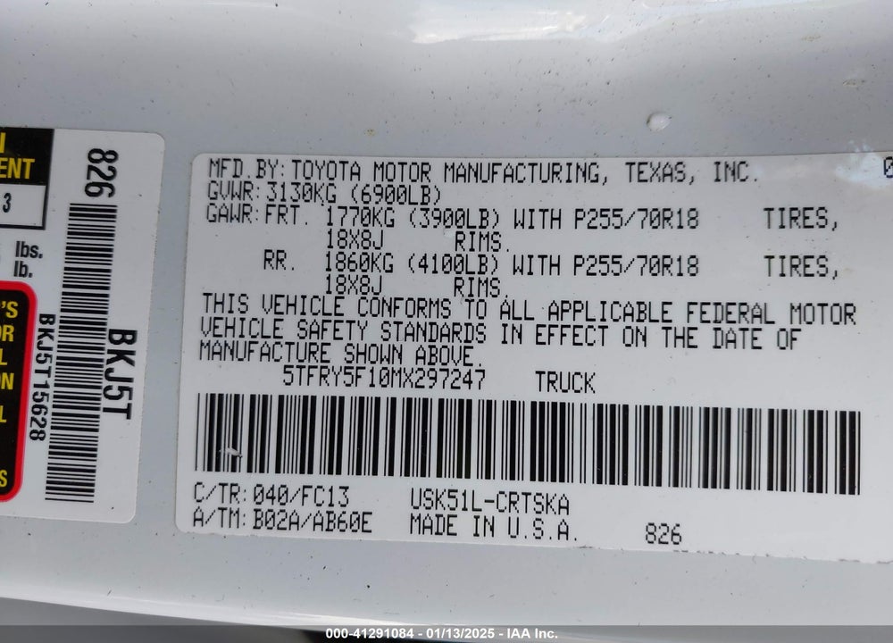 2021 TOYOTA TUNDRA VIN: 5TFRY5F10MX297247