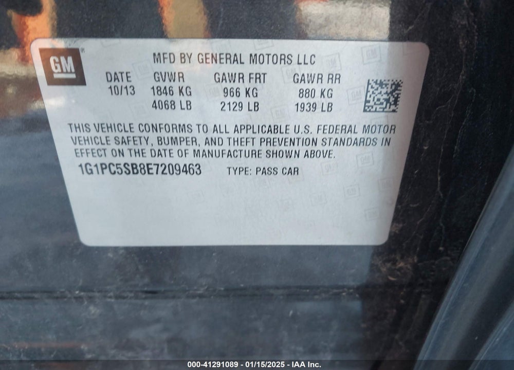 2014 CHEVROLET CRUZE 1LT AUTO VIN: 1G1PC5SB8E7209463