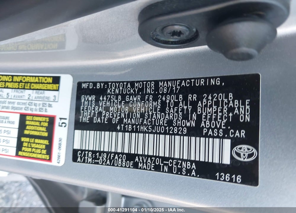2018 TOYOTA CAMRY LE VIN: 4T1B11HK5JU012829