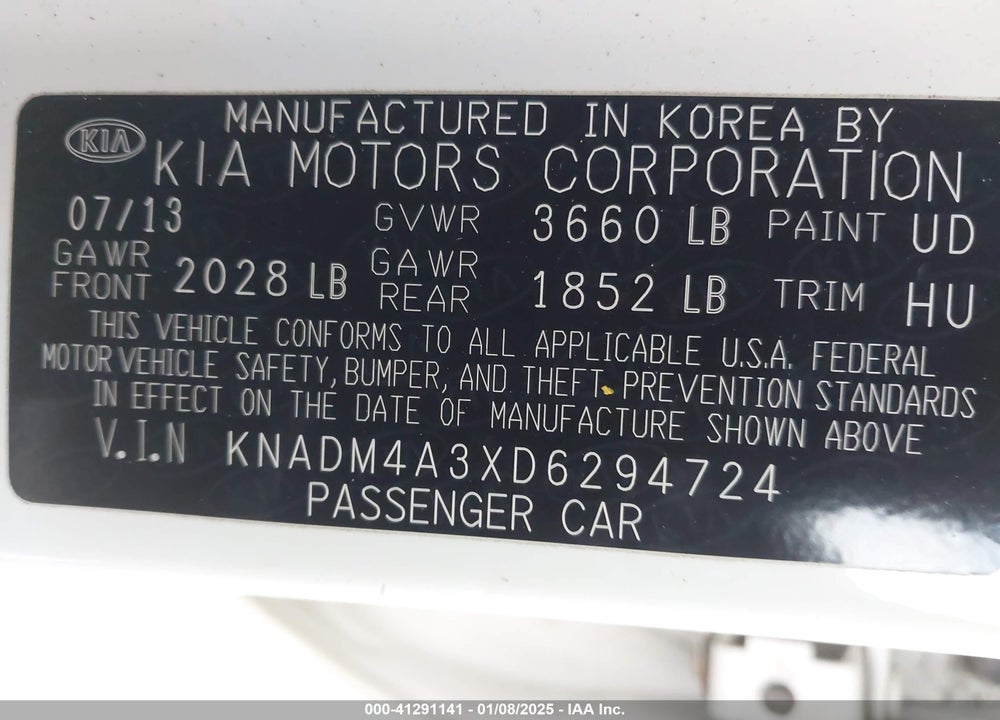 2013 KIA RIO VIN: KNADM4A3XD6294724