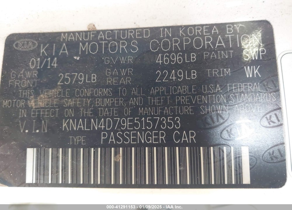 2014 KIA CADENZA VIN: KNALN4D79E5157353