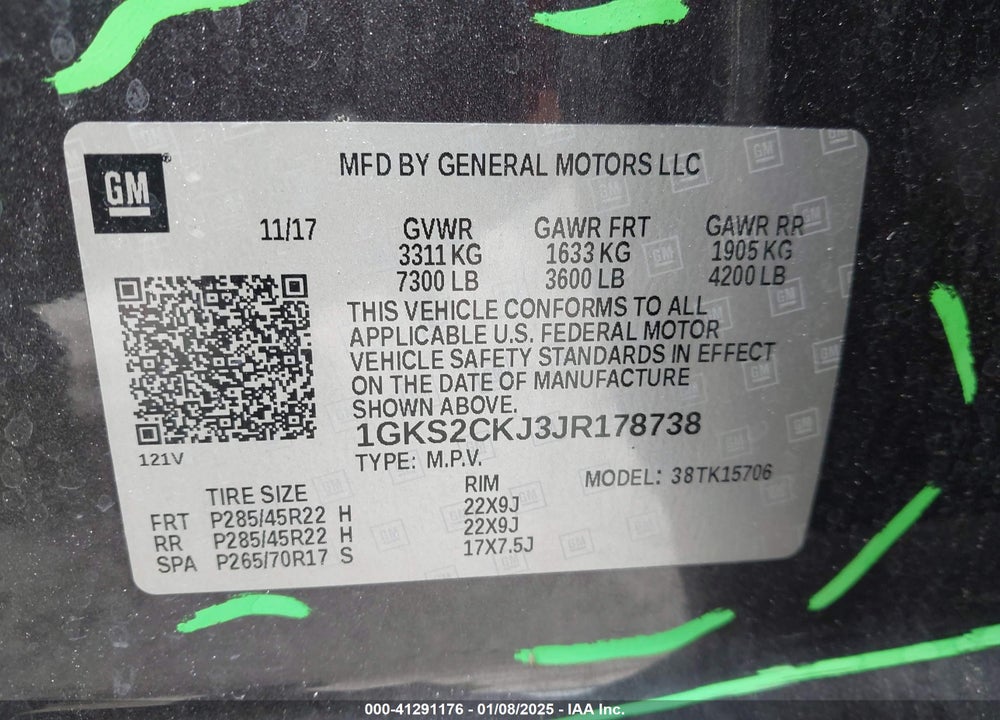 2018 GMC YUKON DENALI VIN: 1GKS2CKJ3JR178738