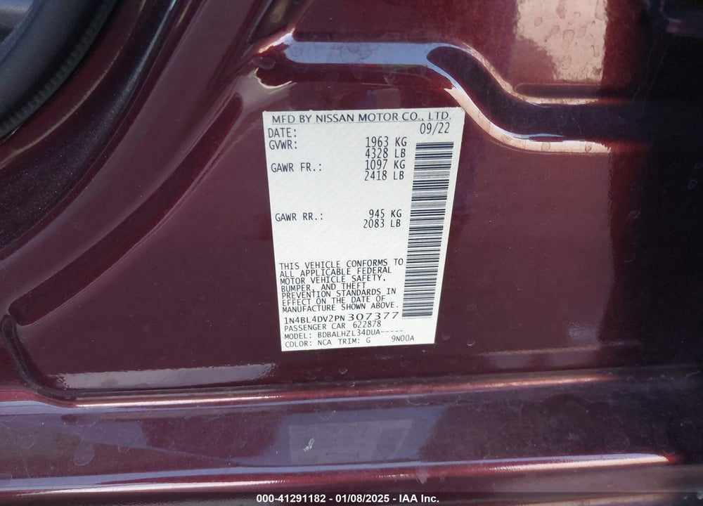 2023 NISSAN ALTIMA SV FWD VIN: 1N4BL4DV2PN307377