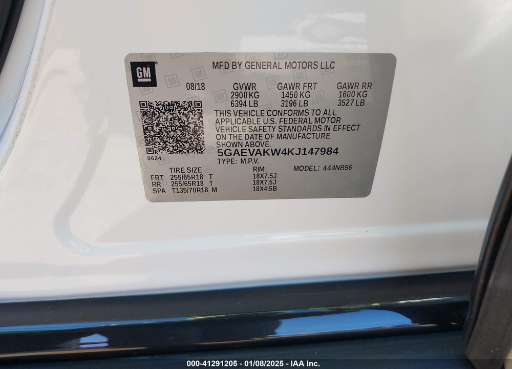 2019 BUICK ENCLAVE AWD ESSENCE VIN: 5GAEVAKW4KJ147984