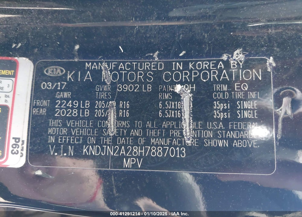 2017 KIA SOUL VIN: KNDJN2A28H7887013