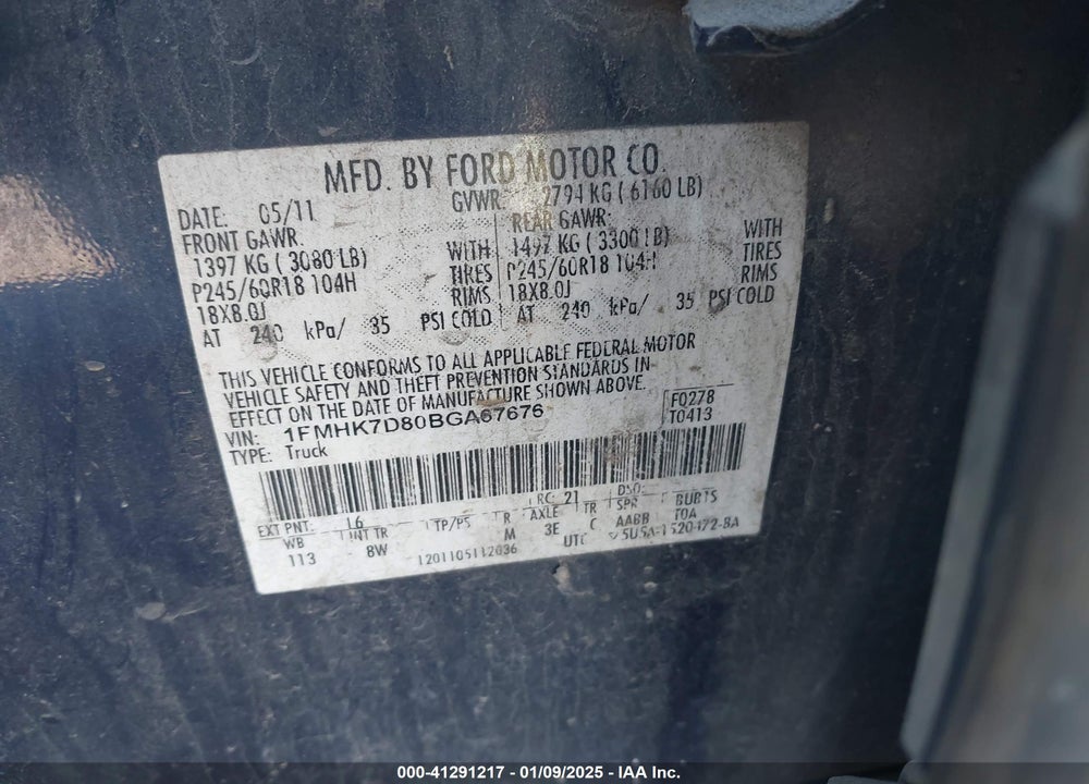 2011 FORD EXPLORER XLT VIN: 1FMHK7D80BGA67676