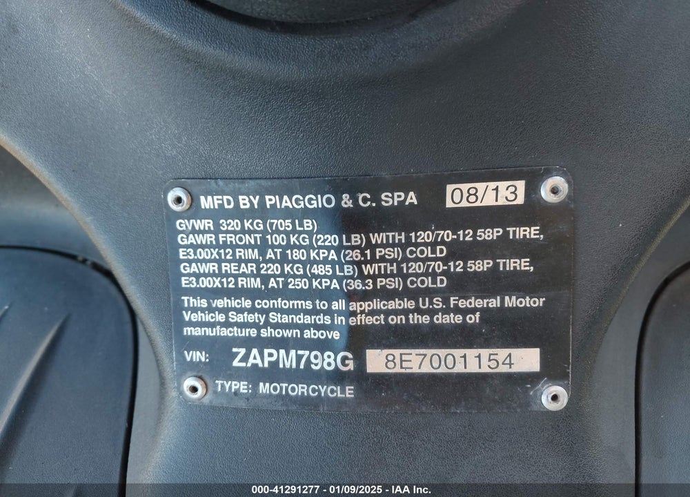 2014 PIAGGIO FLY 150 VIN: ZAPM798G8E7001154