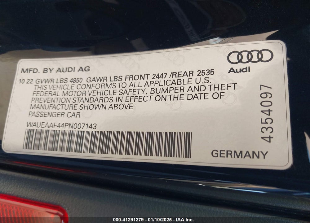 2023 AUDI A4 VIN: WAUEAAF44PN007143