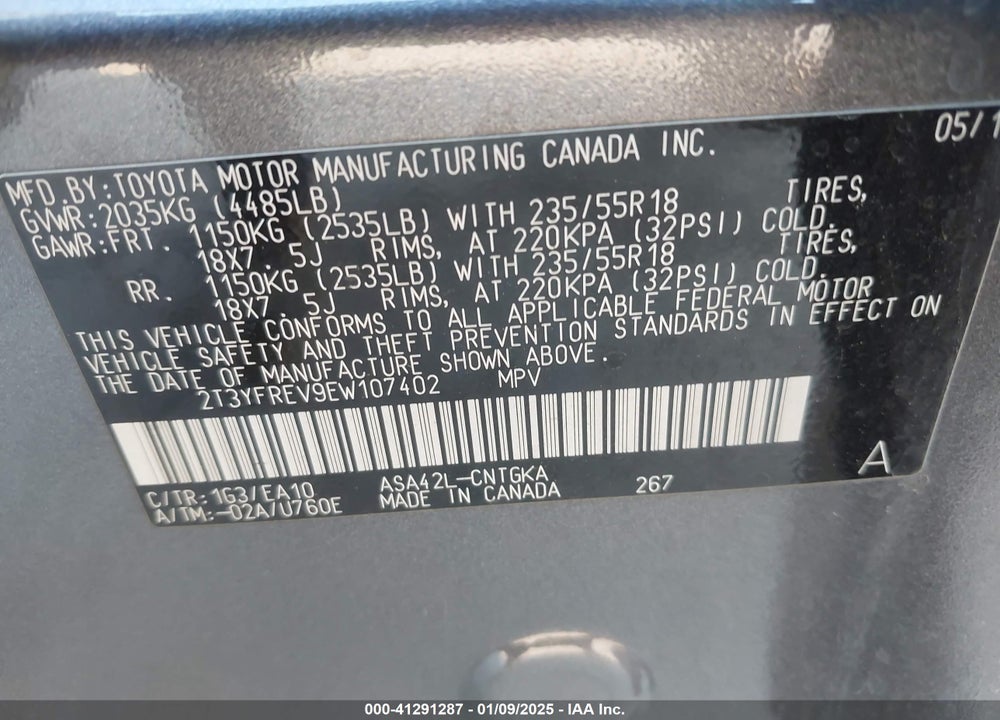 2014 TOYOTA RAV4 VIN: 2T3YFREV9EW107402