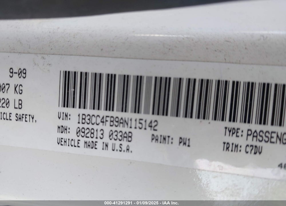 2010 DODGE AVENGER VIN: 1B3CC4FB9AN115142