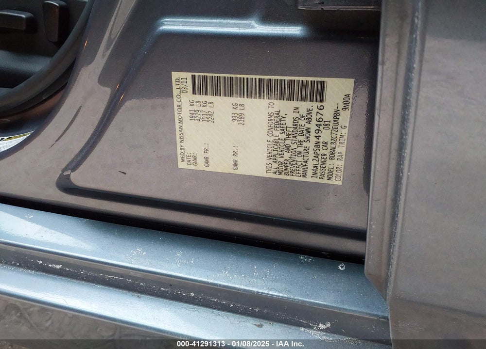 2011 NISSAN ALTIMA VIN: 1N4AL2AP5BN494676
