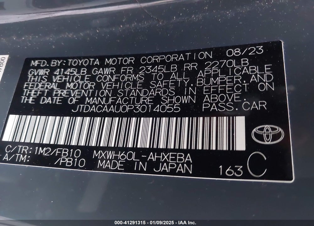 2023 TOYOTA PRIUS VIN: JTDACAAU0P3014055