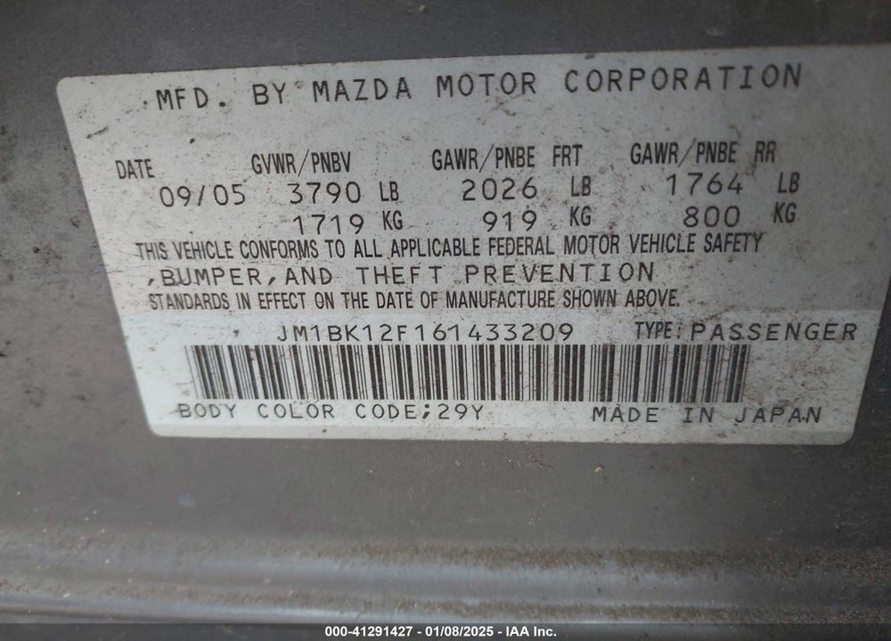 2006 MAZDA 3 I VIN: JM1BK12F161433209