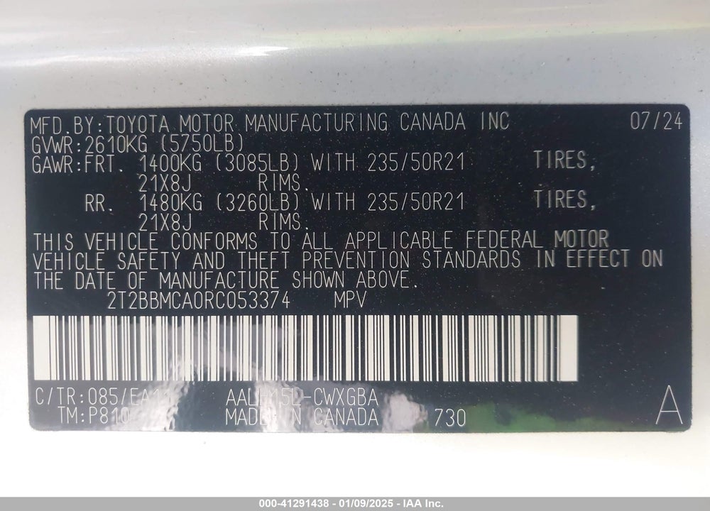 2024 LEXUS RX 350H PREMIUM VIN: 2T2BBMCA0RC053374