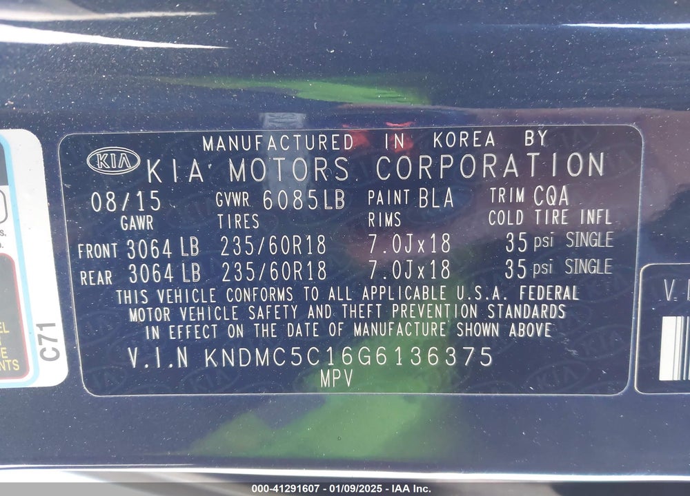2016 KIA SEDONA EX VIN: KNDMC5C16G6136375