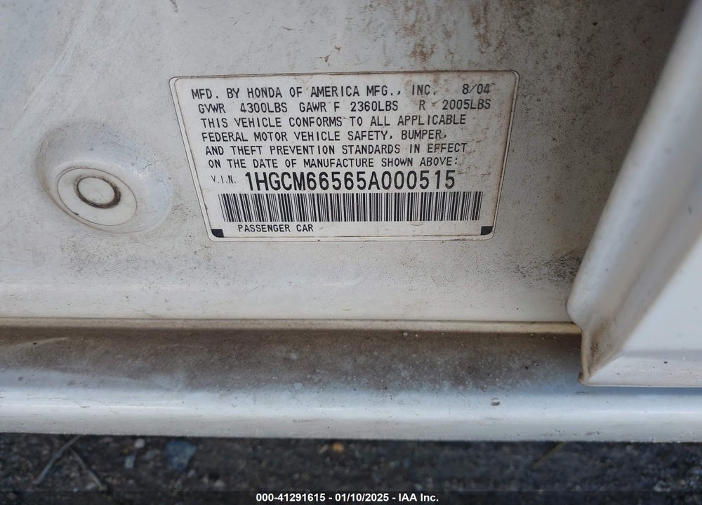2005 HONDA ACCORD 3.0 EX VIN: 1HGCM66565A000515