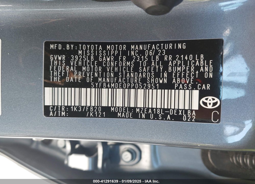 2023 TOYOTA COROLLA LE VIN: 5YFB4MDE0PP052951