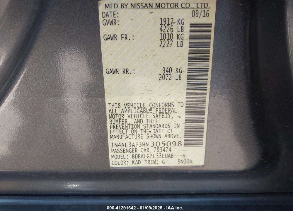 2017 NISSAN ALTIMA 2.5 S VIN: 1N4AL3AP3HN305098