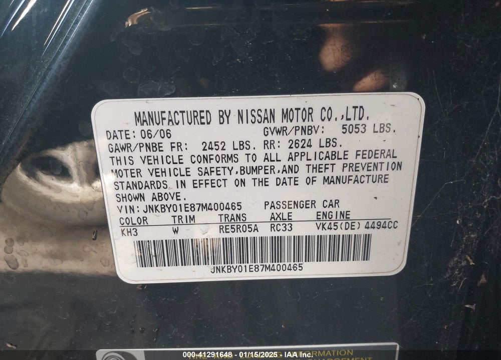2007 INFINITI M45 SPORT VIN: JNKBY01E87M400465