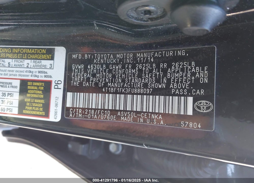 2015 TOYOTA CAMRY VIN: 4T1BF1FK3FU888097
