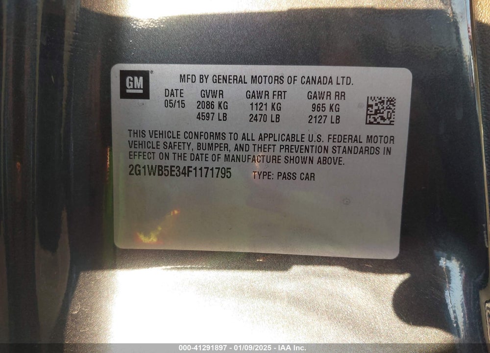 2015 CHEVROLET IMPALA LIMITED VIN: 2G1WB5E34F1171795