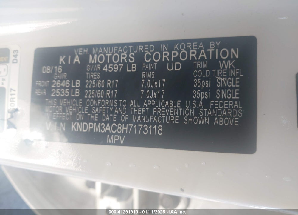 2017 KIA SPORTAGE LX VIN: KNDPM3AC8H7173118