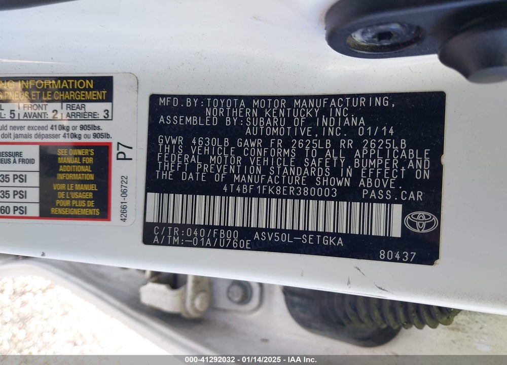 2014 TOYOTA CAMRY VIN: 4T4BF1FK8ER380003