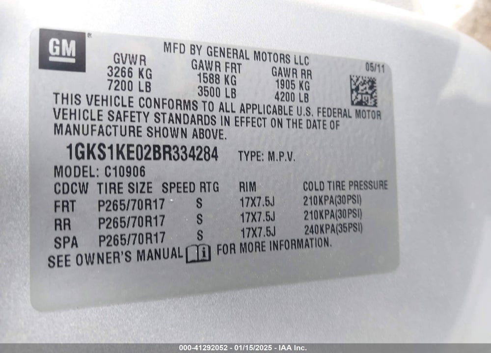 2011 GMC YUKON XL 1500 SLT VIN: 1GKS1KE02BR334284