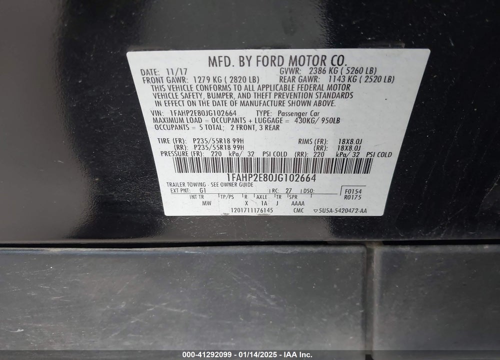 2018 FORD TAURUS SEL VIN: 1FAHP2E80JG102664