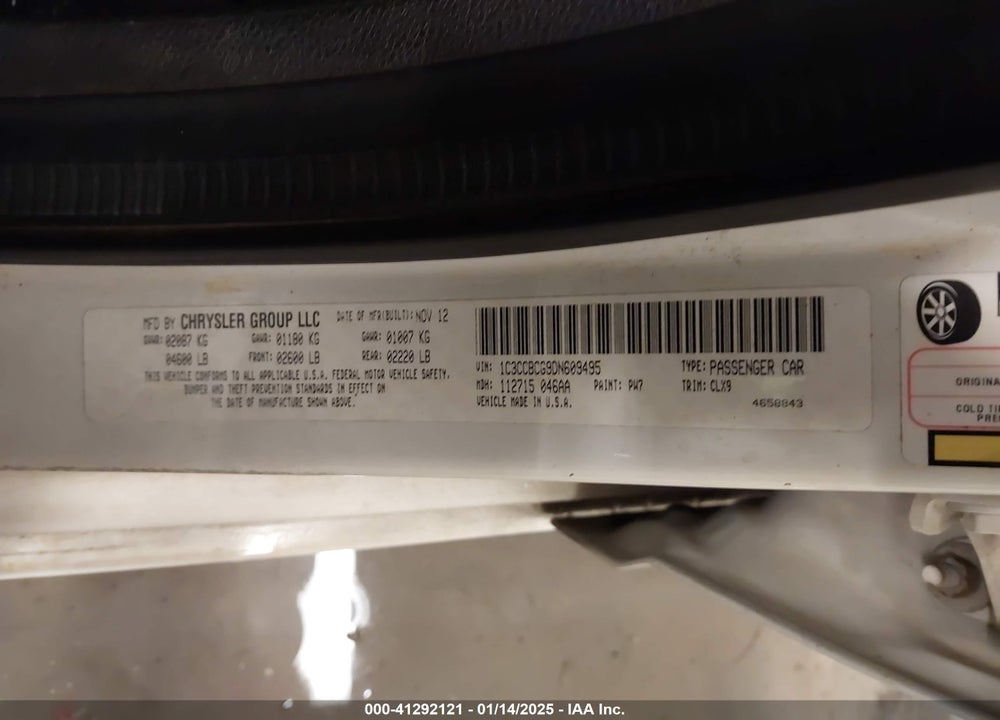 2013 CHRYSLER 200 LIMITED VIN: 1C3CCBCG9DN609495