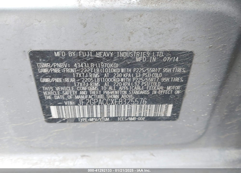 2014 SUBARU XV CROSSTREK 2.0I PREMIUM VIN: JF2GPACCXE8325576