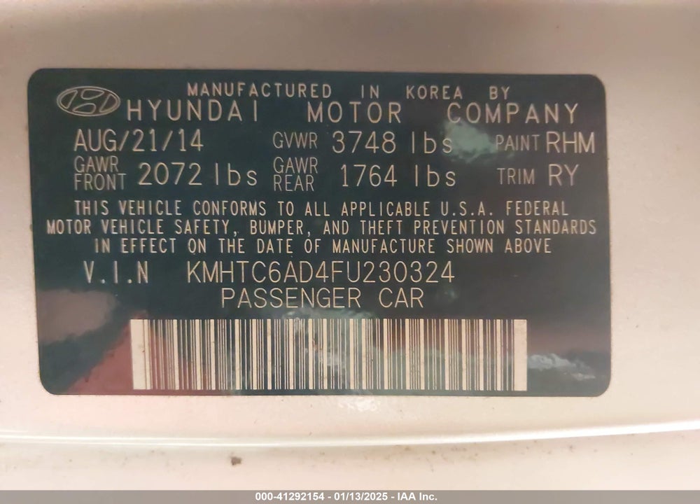 2015 HYUNDAI VELOSTER VIN: KMHTC6AD4FU230324