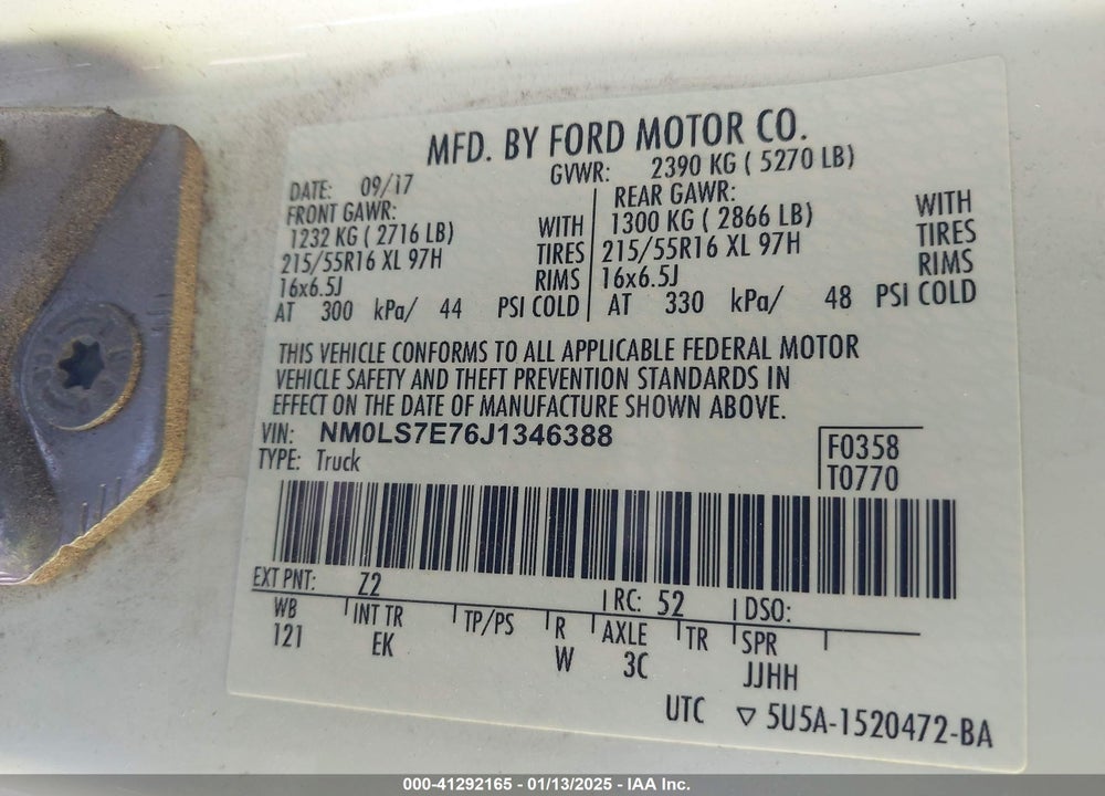 2018 FORD TRANSIT CONNECT XL VIN: NM0LS7E76J1346388