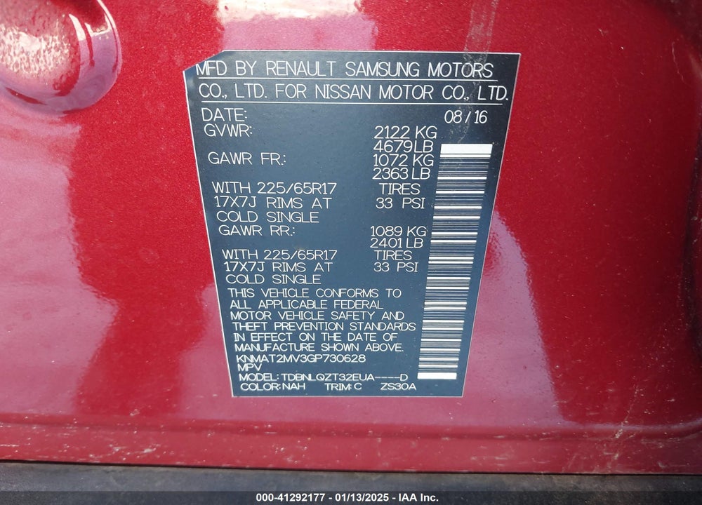 2016 NISSAN ROGUE SV VIN: KNMAT2MV3GP730628