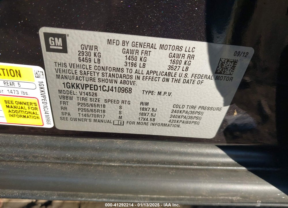 2012 GMC ACADIA SLE VIN: 1GKKVPED1CJ410968