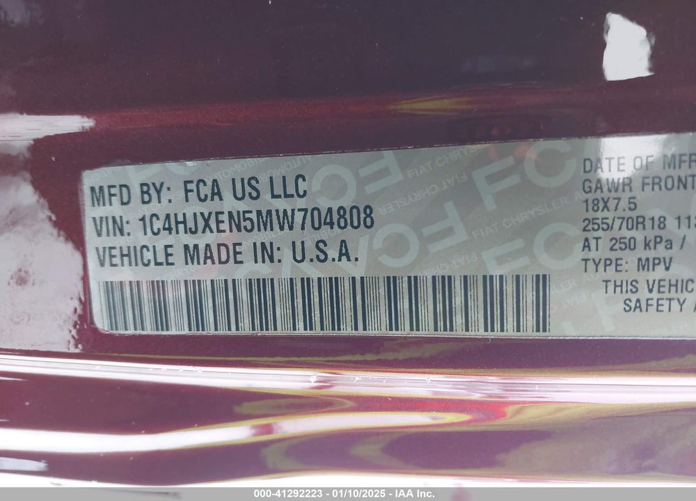 2021 JEEP WRANGLER UNLIMITED VIN: 1C4HJXEN5MW704808