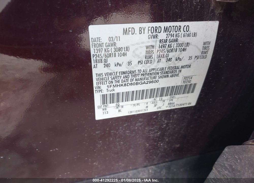 2011 FORD EXPLORER XLT VIN: 1FMHK8D80BGA29600