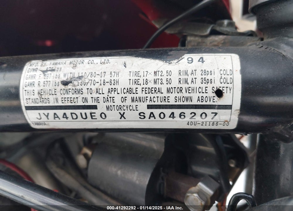 1995 YAMAHA XJ600 S VIN: JYA4DUE0XSA046207
