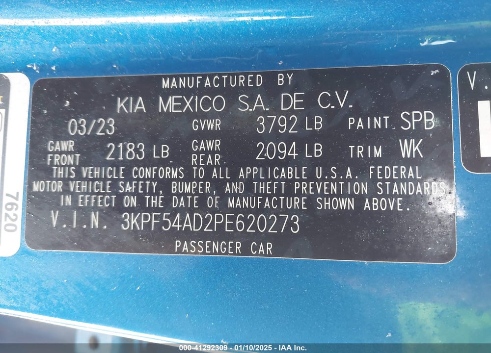 2023 KIA FORTE VIN: 3KPF54AD2PE620273