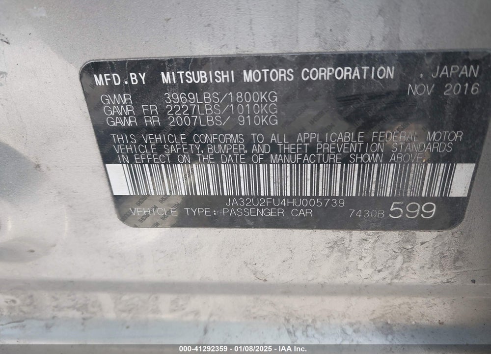 2017 MITSUBISHI LANCER ES VIN: JA32U2FU4HU005739