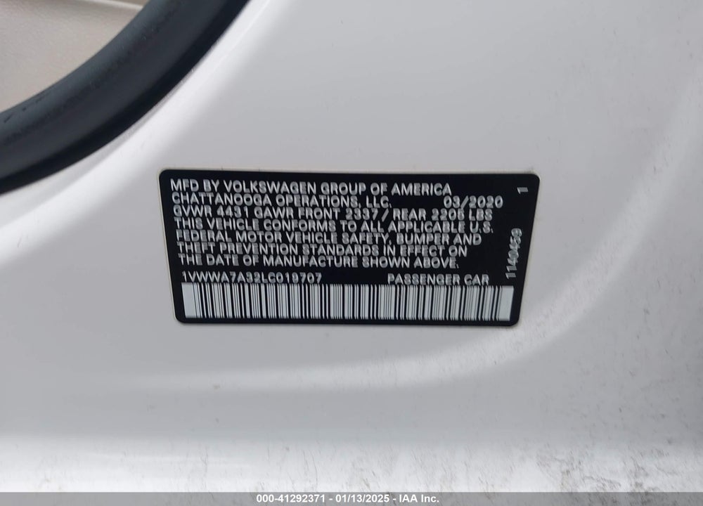 2020 VOLKSWAGEN PASSAT VIN: 1VWWA7A32LC019707