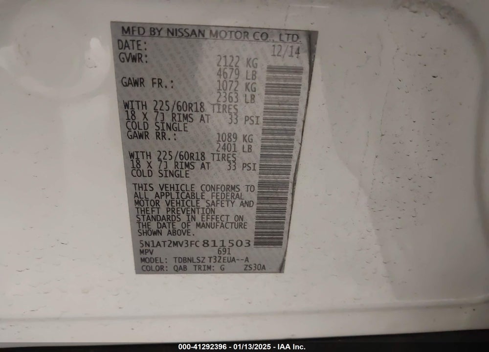 2015 NISSAN ROGUE VIN: 5N1AT2MV3FC811503