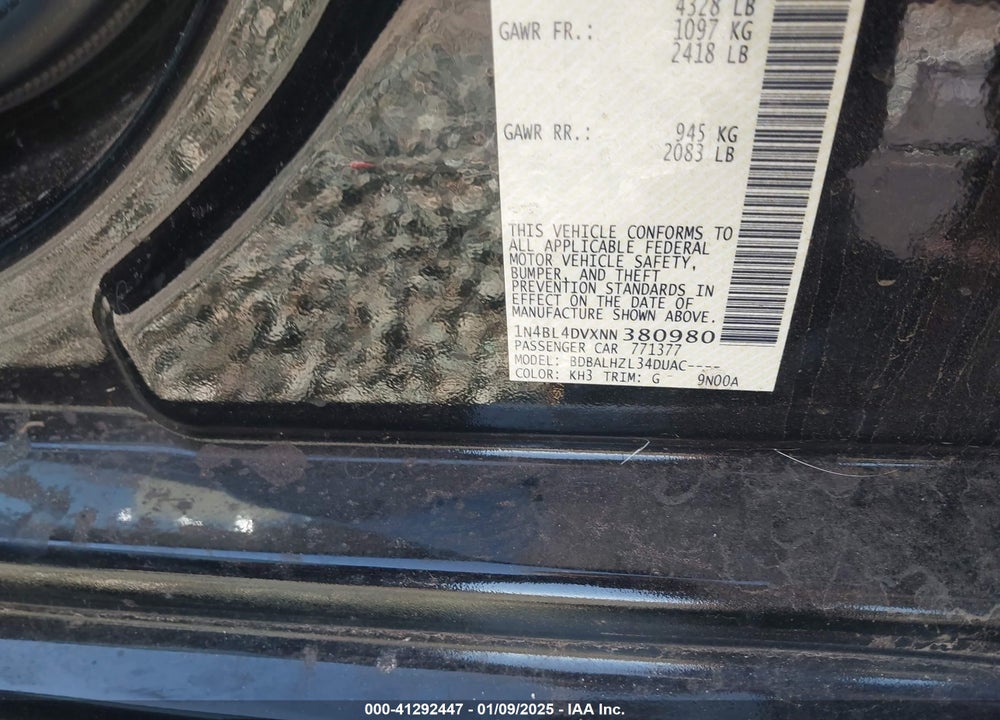 2022 NISSAN ALTIMA VIN: 1N4BL4DVXNN380980