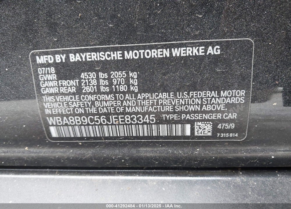 2018 BMW 330 VIN: WBA8B9C56JEE83345