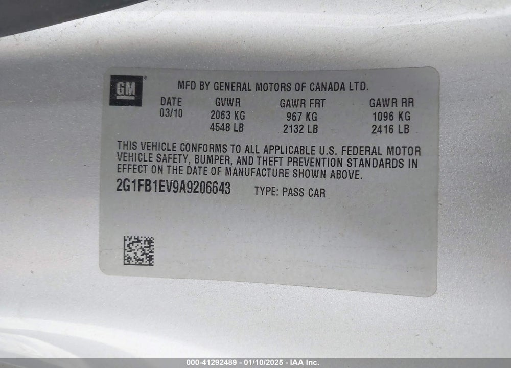 2010 CHEVROLET CAMARO 1LT VIN: 2G1FB1EV9A9206643
