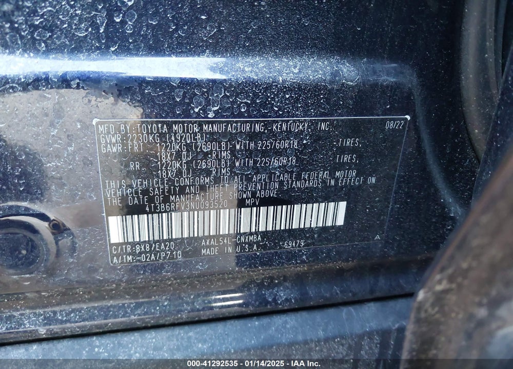 2022 TOYOTA RAV4 HYBRID XLE PREMIUM VIN: 4T3B6RFV3NU093520