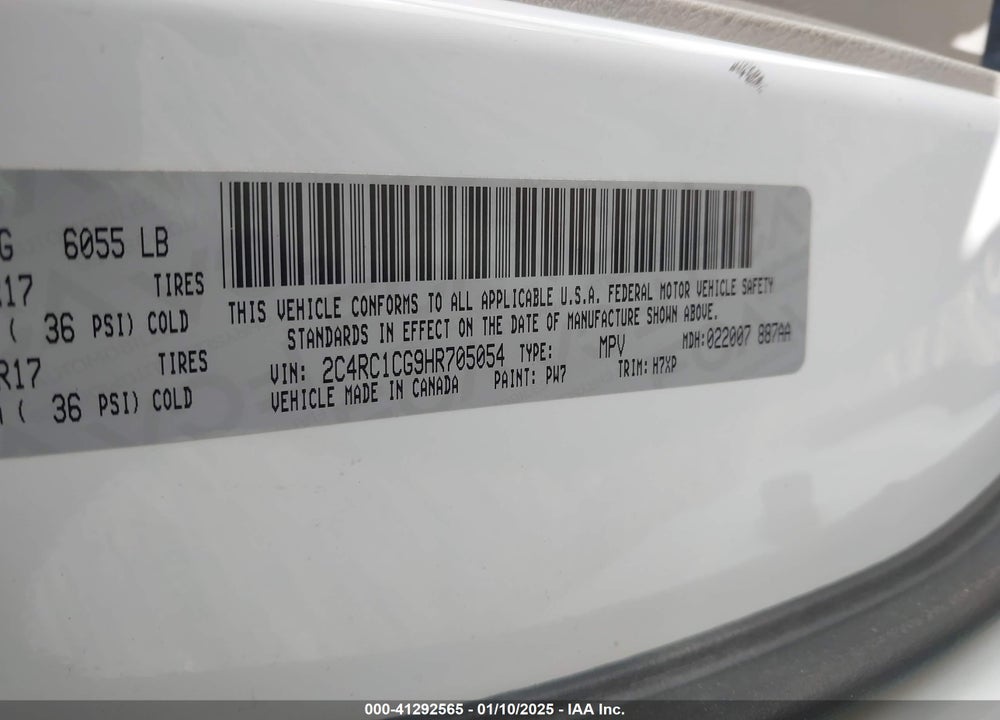 2017 CHRYSLER PACIFICA LX VIN: 2C4RC1CG9HR705054