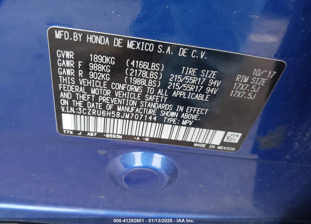2018 HONDA HR-V EX VIN: 3CZRU6H58JM707144