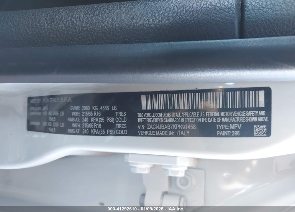 2019 JEEP RENEGADE SPORT VIN: ZACNJBAB7KPK91458